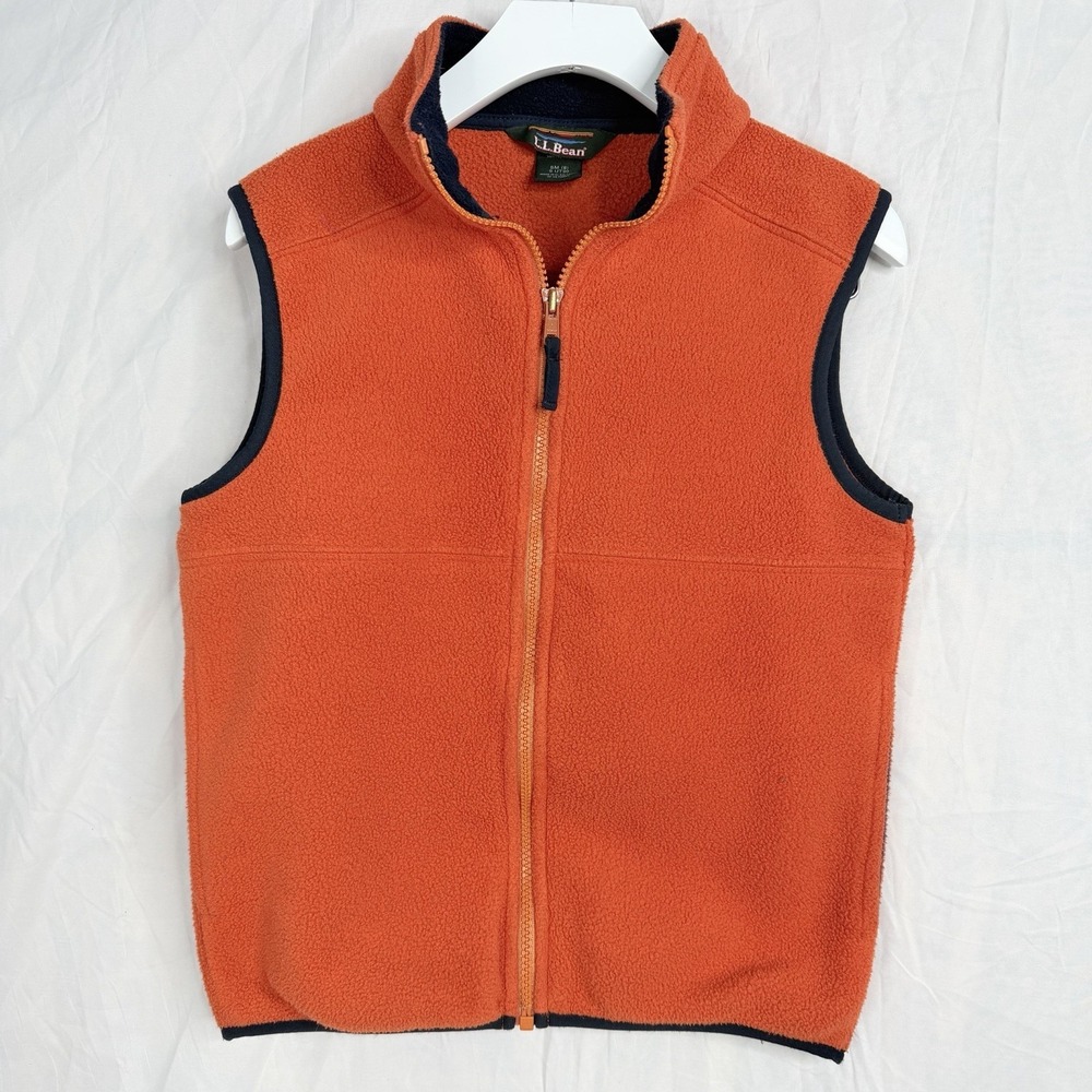 L.L.Bean Fleece Vest Kids Orange Mock Neck Full Zip SZ- SM- 8
